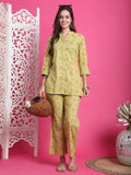 Lime Yellow Pure Cotton Foil Printed Co-ords