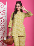 Lime Yellow Pure Cotton Foil Printed Co-ords