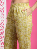 Lime Yellow Pure Cotton Foil Printed Co-ords