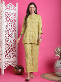 Lime Yellow Pure Cotton Foil Printed Co-ords