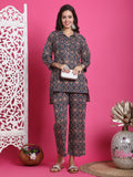 Navy Blue & Red Pure Cotton Printed Co-ords