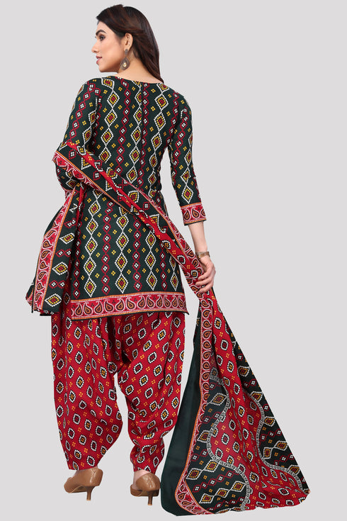 Green Cotton Blend Printed Unstitched Salwar Suit Material