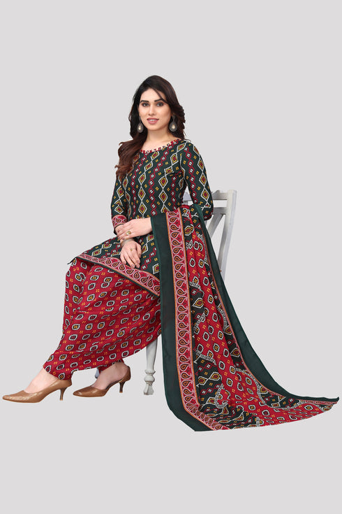 Green Cotton Blend Printed Unstitched Salwar Suit Material