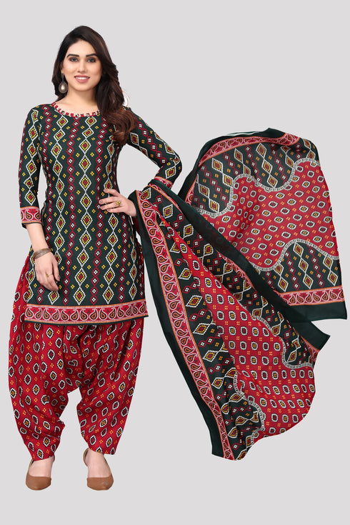 Green Cotton Blend Printed Unstitched Salwar Suit Material
