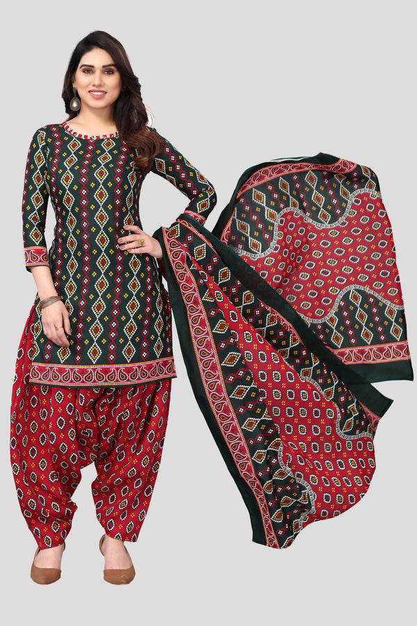 Green Cotton Blend Printed Unstitched Salwar Suit Material