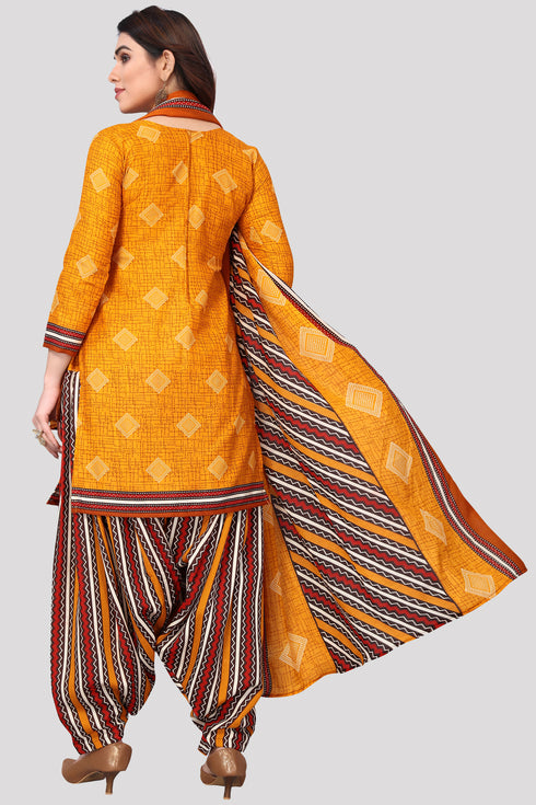 Yellow Cotton Blend Printed Unstitched Salwar Suit Material