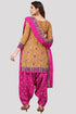 Beige Cotton Blend Printed Unstitched Salwar Suit Material