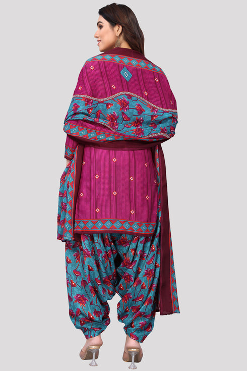 Wine Cotton Blend Printed Unstitched Salwar Suit Material