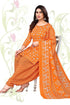 Orange Cotton Blend Printed Unstitched Salwar Suit Material