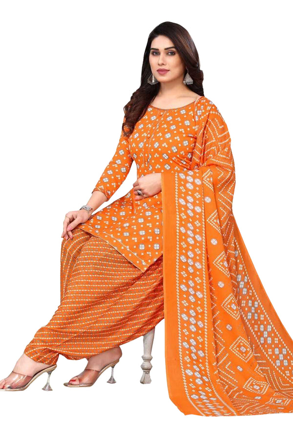 Orange Cotton Blend Printed Unstitched Salwar Suit Material