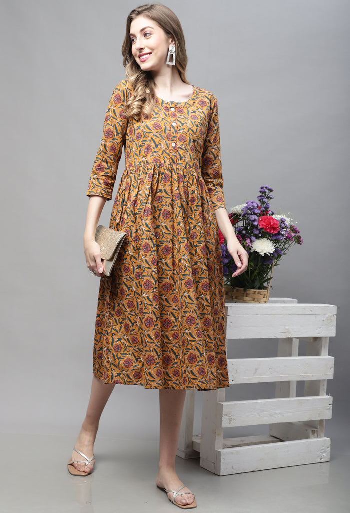 Mustard Pure Cambric Cotton Gown