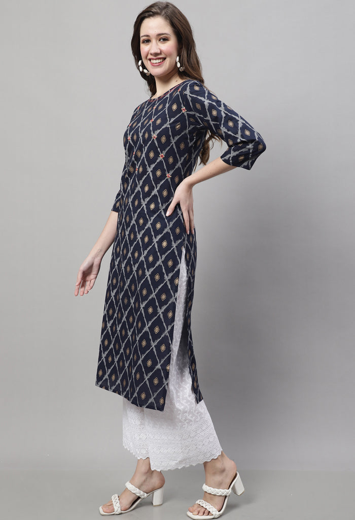 Navy Blue Pure Cambric Cotton Kurti