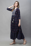 Navy Blue Pure Cambric Cotton Gown
