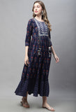 Navy Blue Pure Cambric Cotton Gown