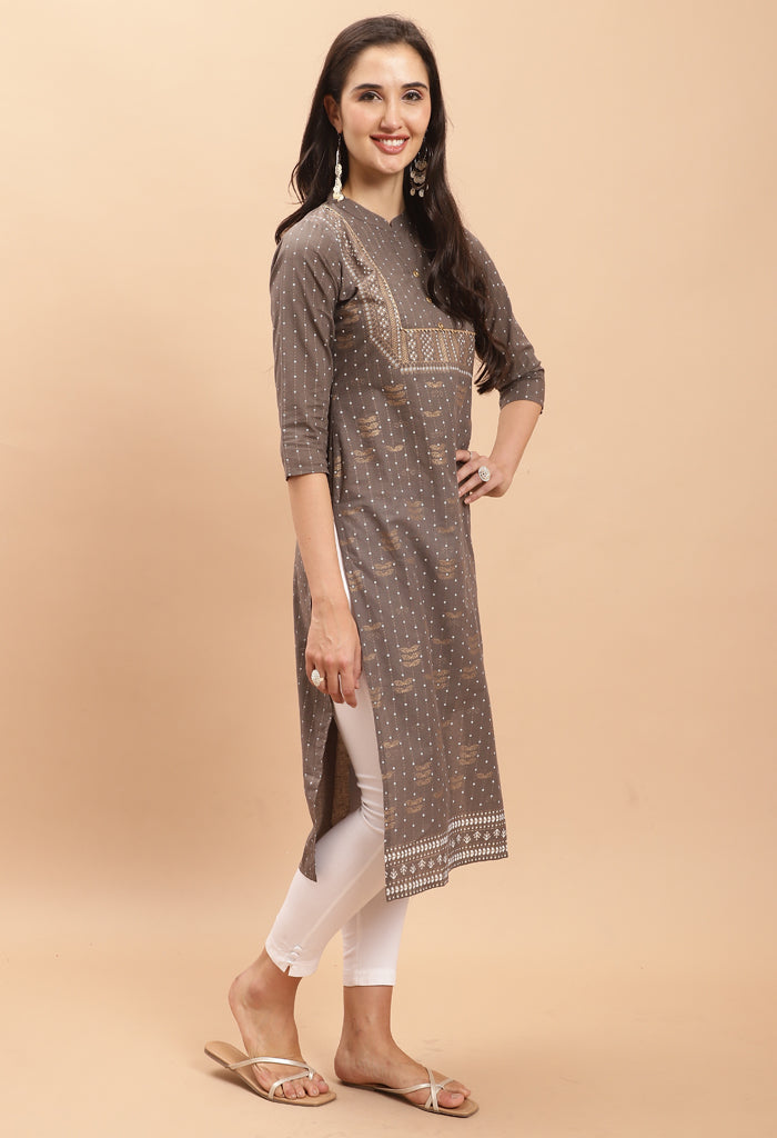 Grey Pure Cambric Cotton Kurti