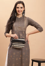 Load image into Gallery viewer, Grey Pure Cambric Cotton Kurti