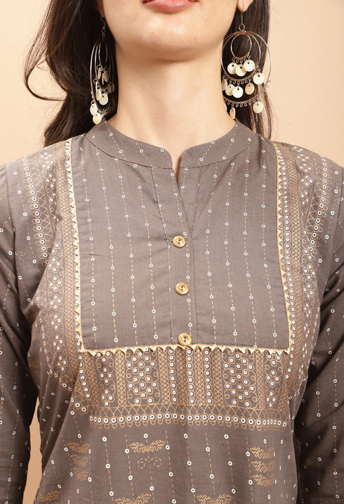 Grey Pure Cambric Cotton Kurti