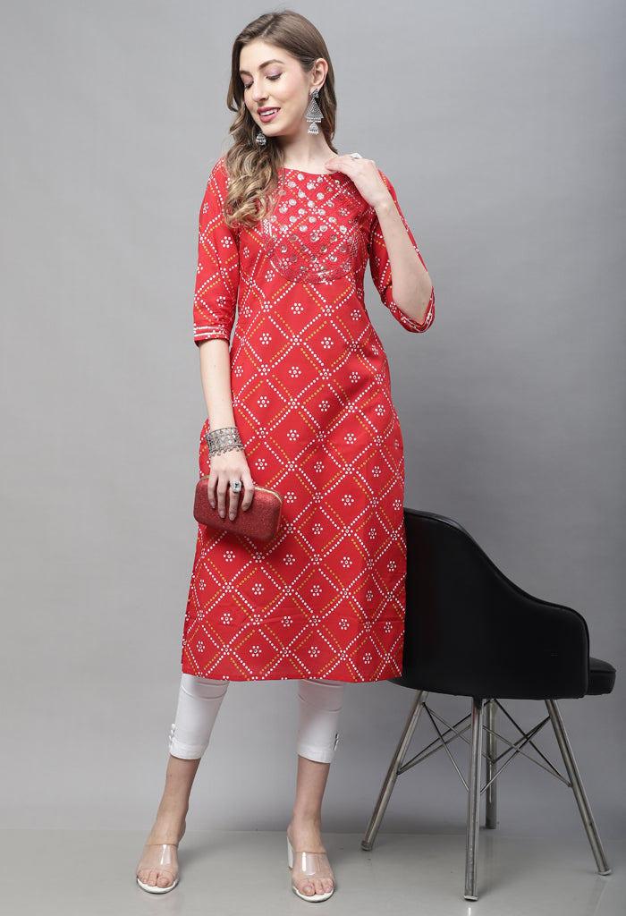 Red Pure Cambric Cotton Kurti