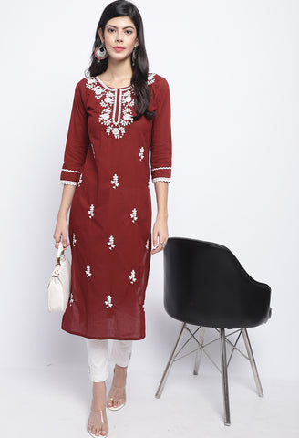 Maroon Pure Cambric Cotton Kurti