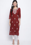 Maroon Pure Cambric Cotton Kurti