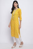 Yellow Pure Cambric Cotton Jaipuri Printed Kurti