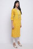 Yellow Pure Cambric Cotton Jaipuri Printed Kurti