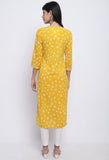 Yellow Pure Cambric Cotton Jaipuri Printed Kurti