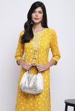 Yellow Pure Cambric Cotton Jaipuri Printed Kurti