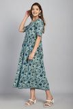 Sea Green Women's Pure Cotton Jaipuri Printed Gown