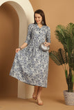 Light Blue Women's Pure Cotton Floral Printed Gown