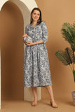 Light Blue Women's Pure Cotton Floral Printed Gown