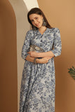 Light Blue Women's Pure Cotton Floral Printed Gown