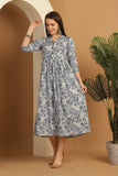 Light Blue Women's Pure Cotton Floral Printed Gown