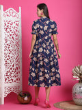 Blue Pure Cotton Floral Printed Gown