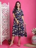 Blue Women's Pure Cotton Floral Printed Gown