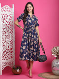 Blue Women's Pure Cotton Floral Printed Gown