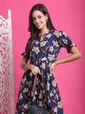 Blue Women's Pure Cotton Floral Printed Gown