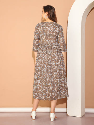 Brown Pure Cotton Floral Printed Gown