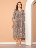 Brown Pure Cotton Floral Printed Gown