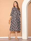 Black Pure Cotton Floral Printed Gown