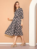 Black Pure Cotton Floral Printed Gown