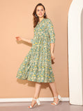 Green Women's Pure Cotton Floral Printed Gown