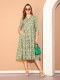 Green Pure Cotton Floral Printed Gown