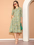 Green Women's Pure Cotton Floral Printed Gown