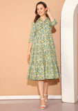 Green Pure Cotton Floral Printed Gown