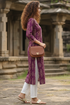 Wine Cotton Jaipuri Floral Printed Kurti