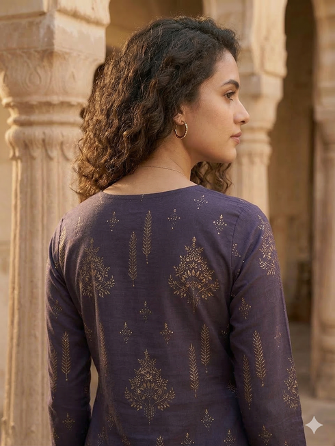 Violet Pure Cotton Jaipuri Floral Printed Kurti