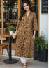 Peach & Brown Pure Cotton Floral Printed Kurti