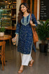 Blue Pure Cotton Floral Printed Kurti