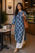 Blue & Red Pure Cotton Floral Printed Kurti